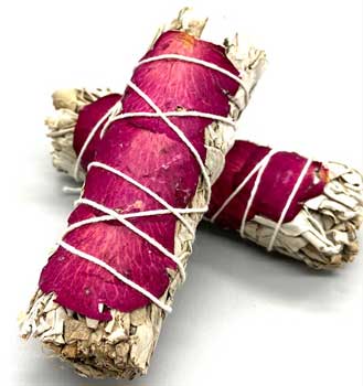 (image for) 4" White Sage & Rose Petal smudge stick